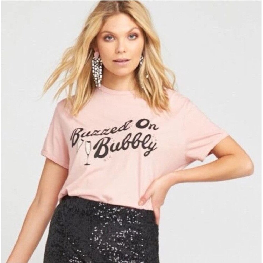 Show Me Your Mumu Buzzed On bubbly Graphic Tee Pink Cotton Size Small